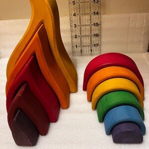 🚫SOLD FB Market place Grimms Wooden Stacking Toys Fire and Mini Rainbow